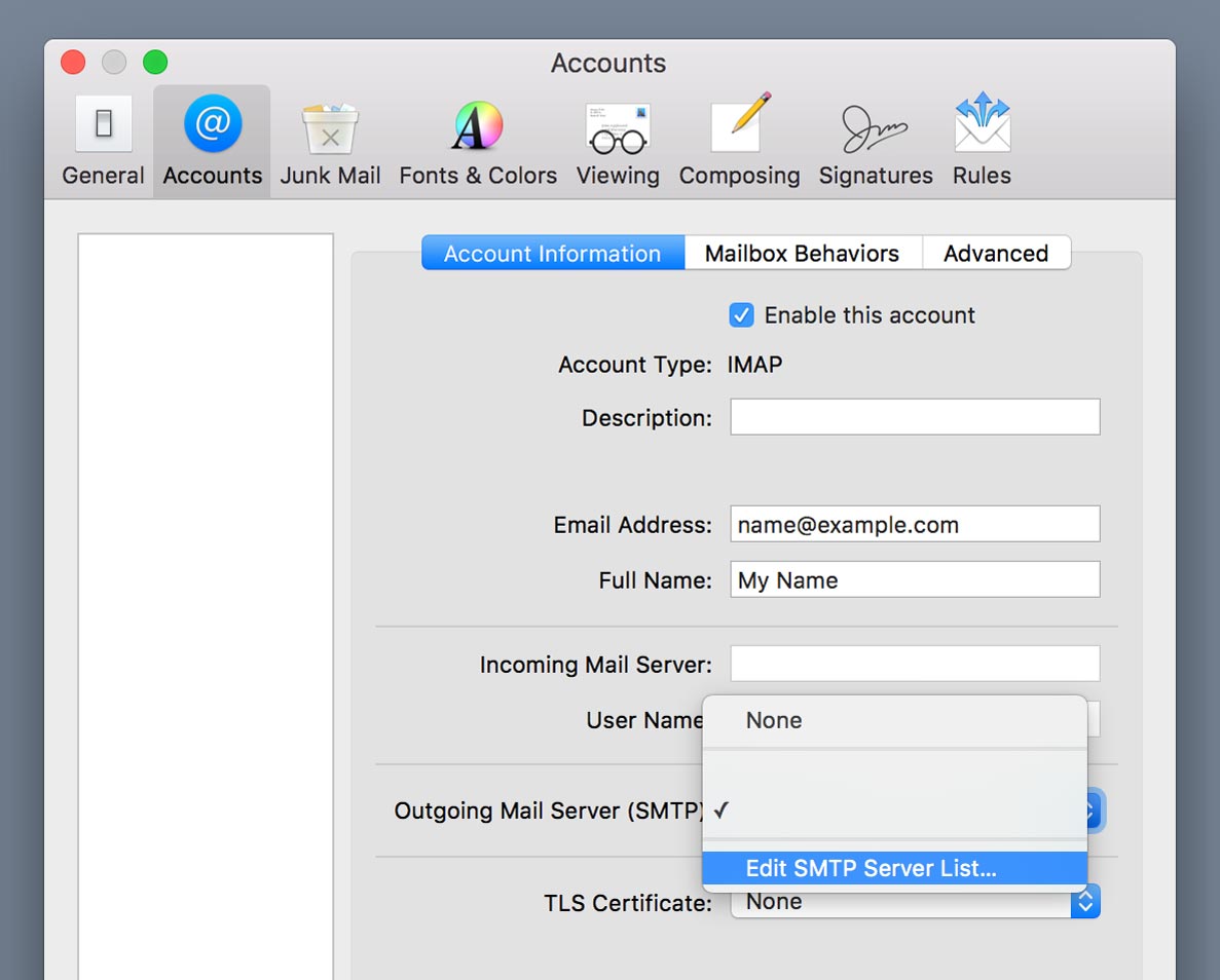 seting up mac mail client for outgoing gmail settings